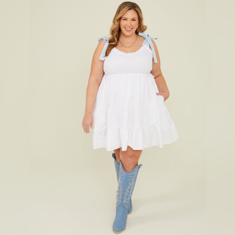 ARULA White Mini Dress with Blue Straps